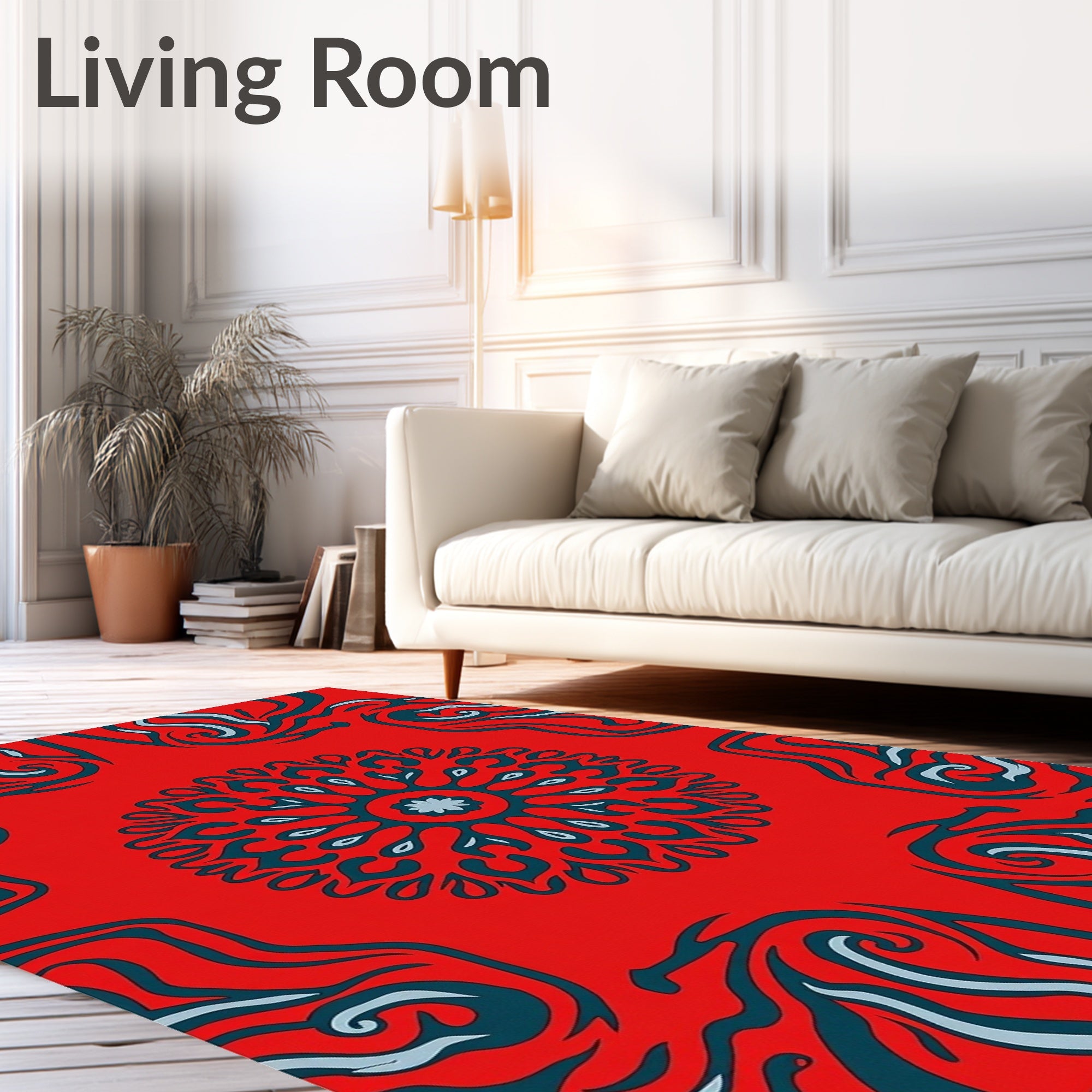 Bold Red Teal Swirl Mandala Rug