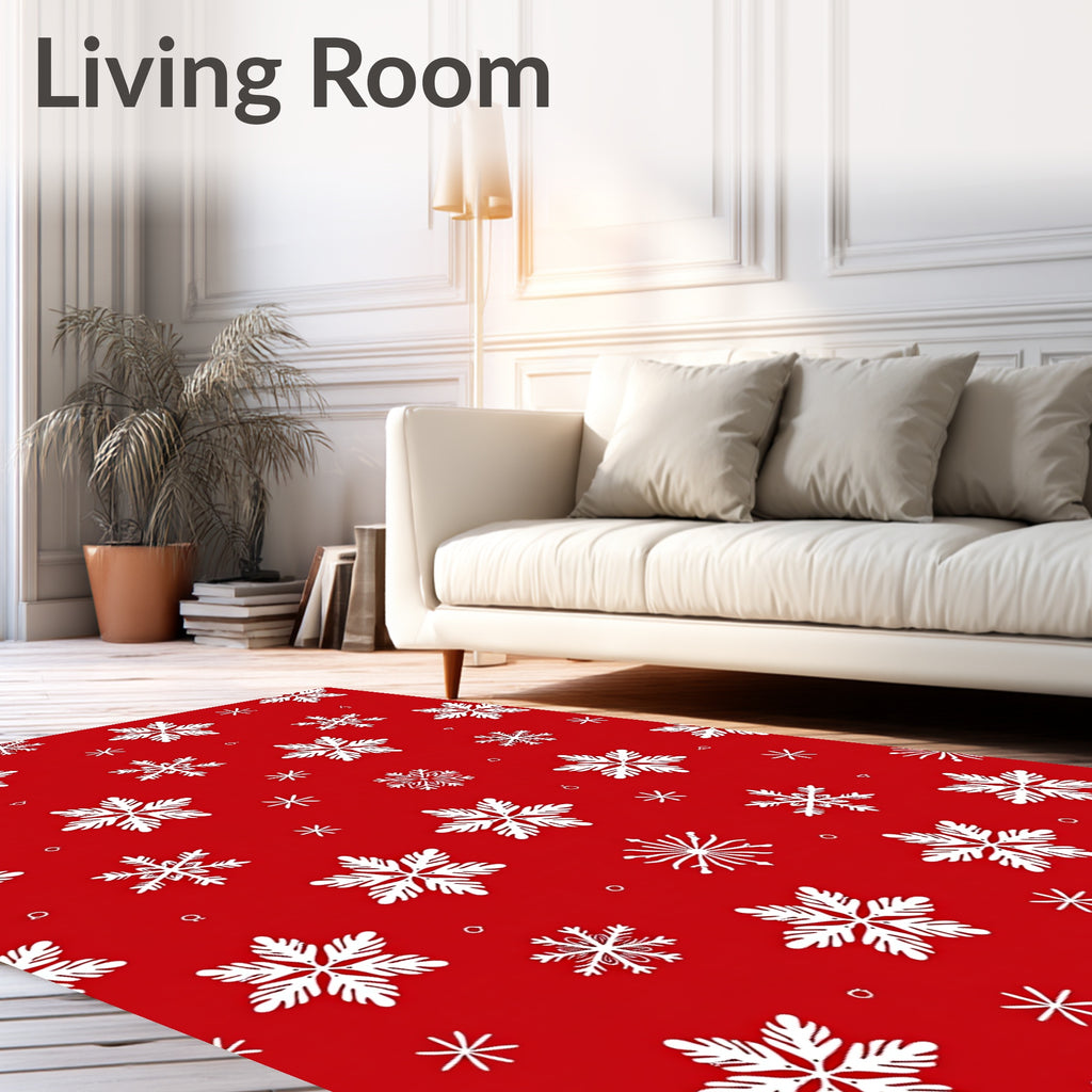 Vibrant Red White Snowflake Collection Rug