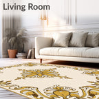 Ornate Golden Floral Scroll Rug