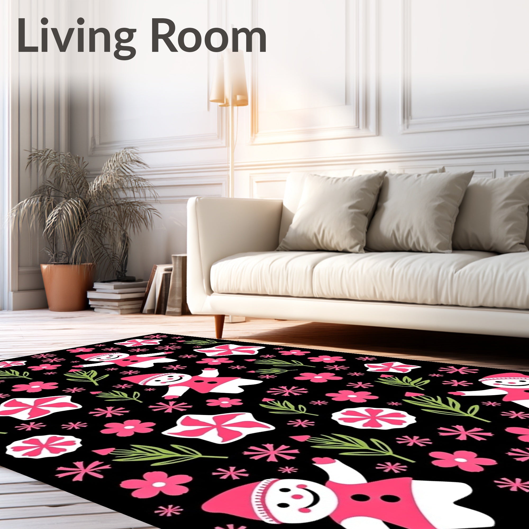 Whimsical Snowman Flower Cluster Art Rug