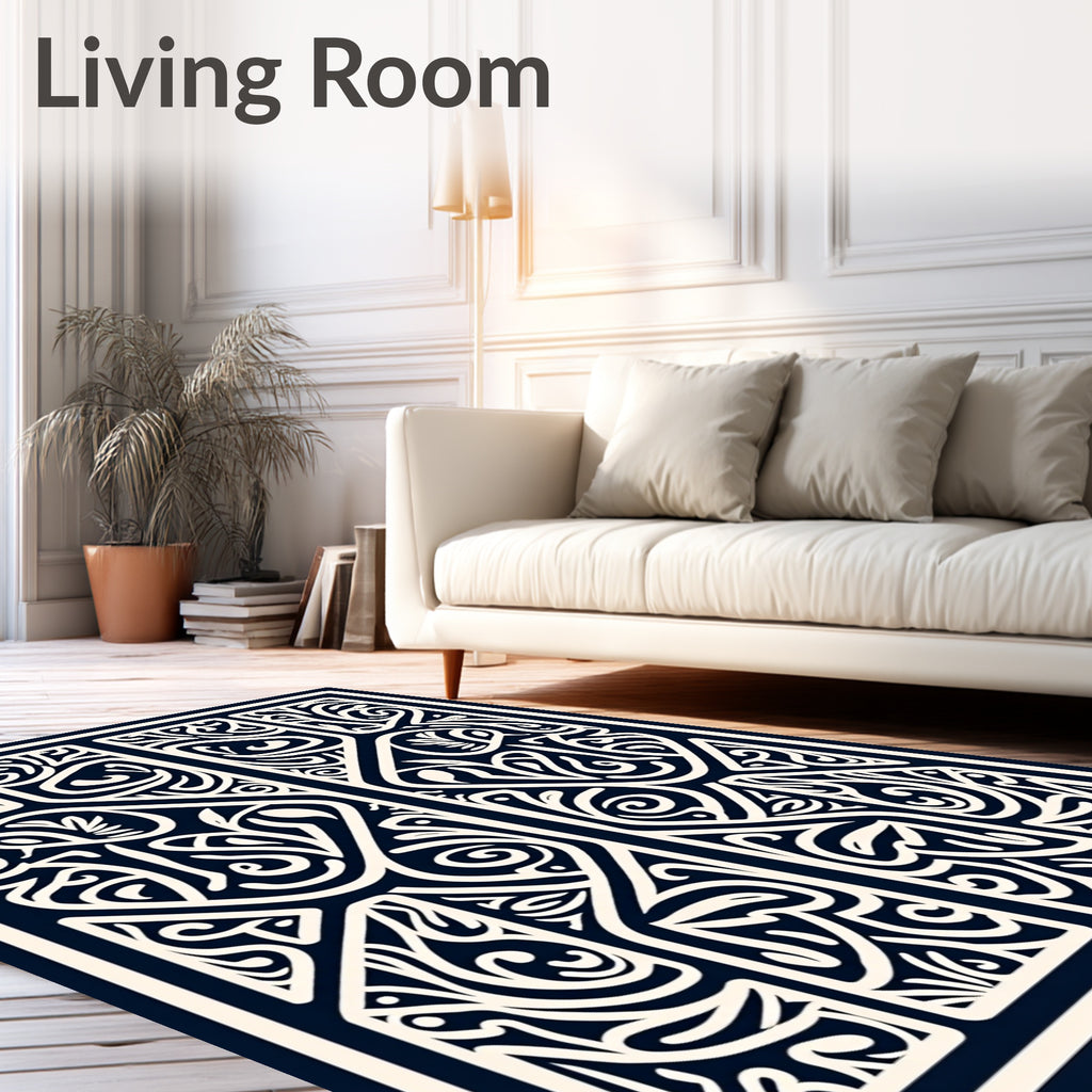 Intricate Mono Floral Swirl Pattern Rug