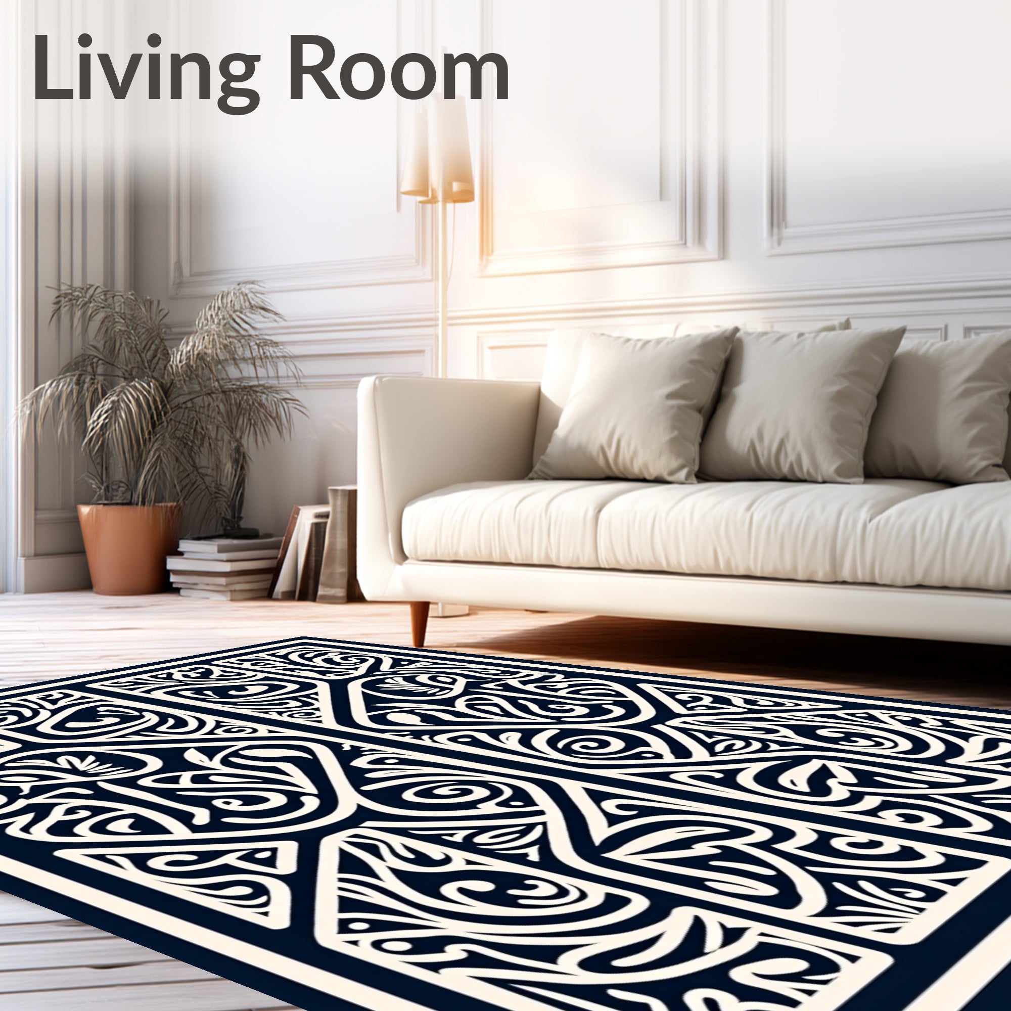 Intricate Mono Floral Swirl Pattern Rug