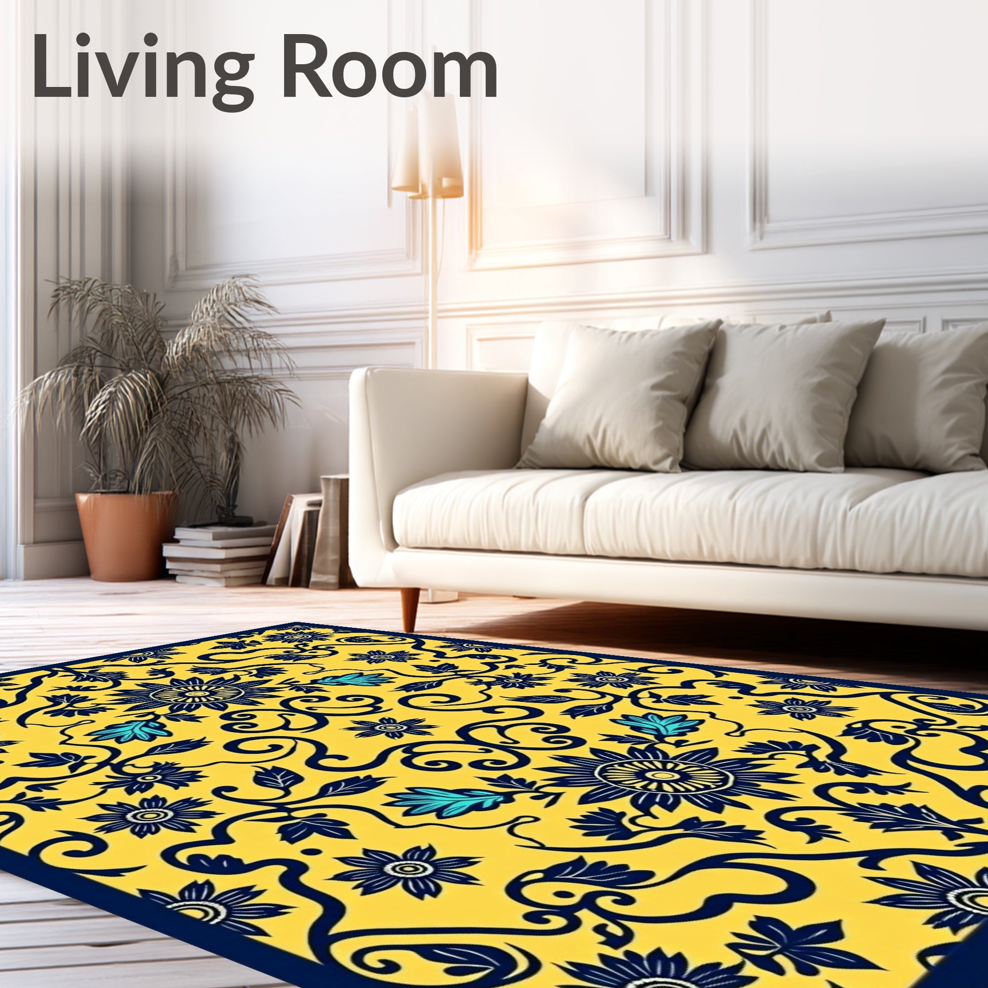 Yellow Floral Vine Intricate Pattern Rug