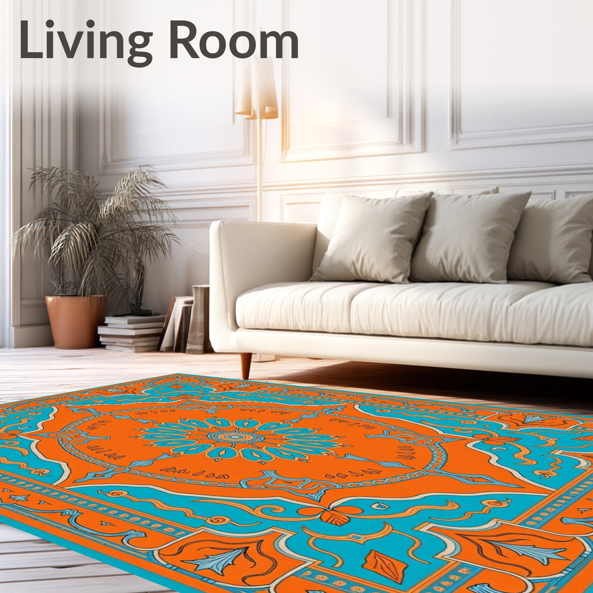 Teal Orange Rug Vibrant Orange Teal Medallion Floral Rug – Rug Canvas