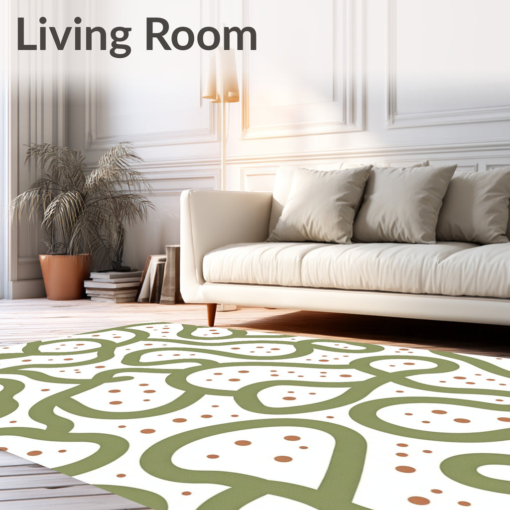 Organic Green Wavy Dot Pattern Rug
