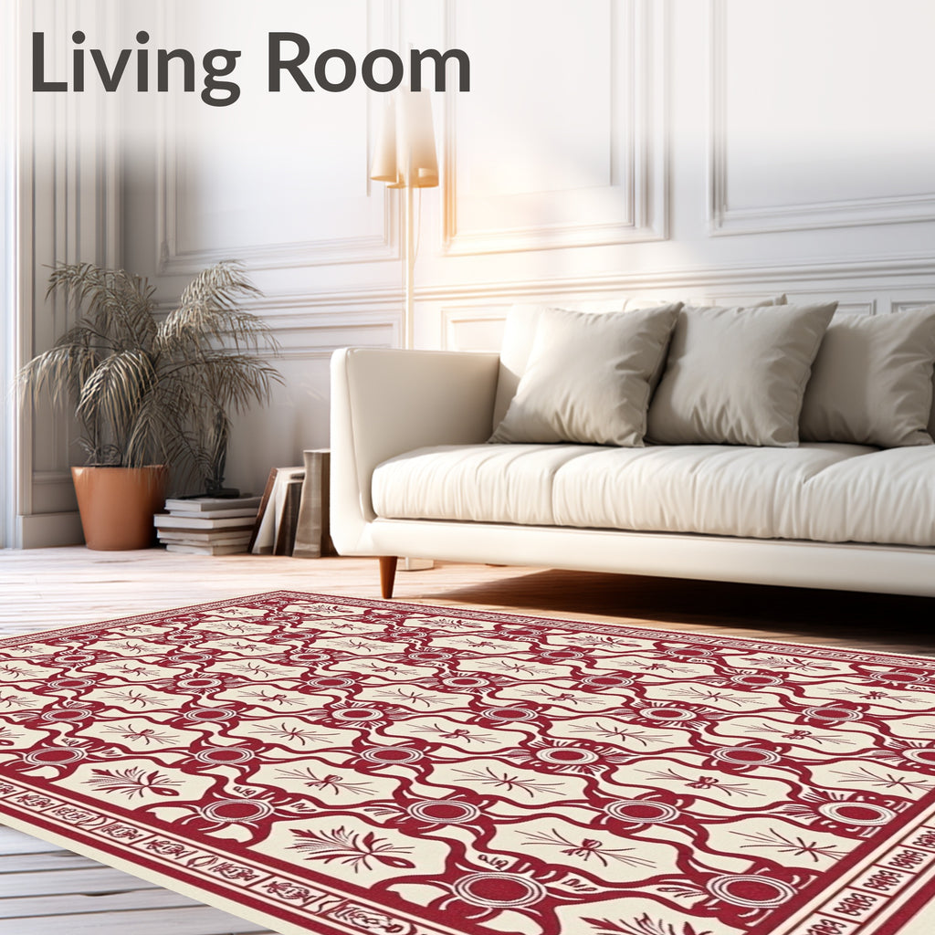 Elegant Red Floral Scroll Rug