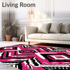 Bold Pink Black White Geometric Pattern Rug