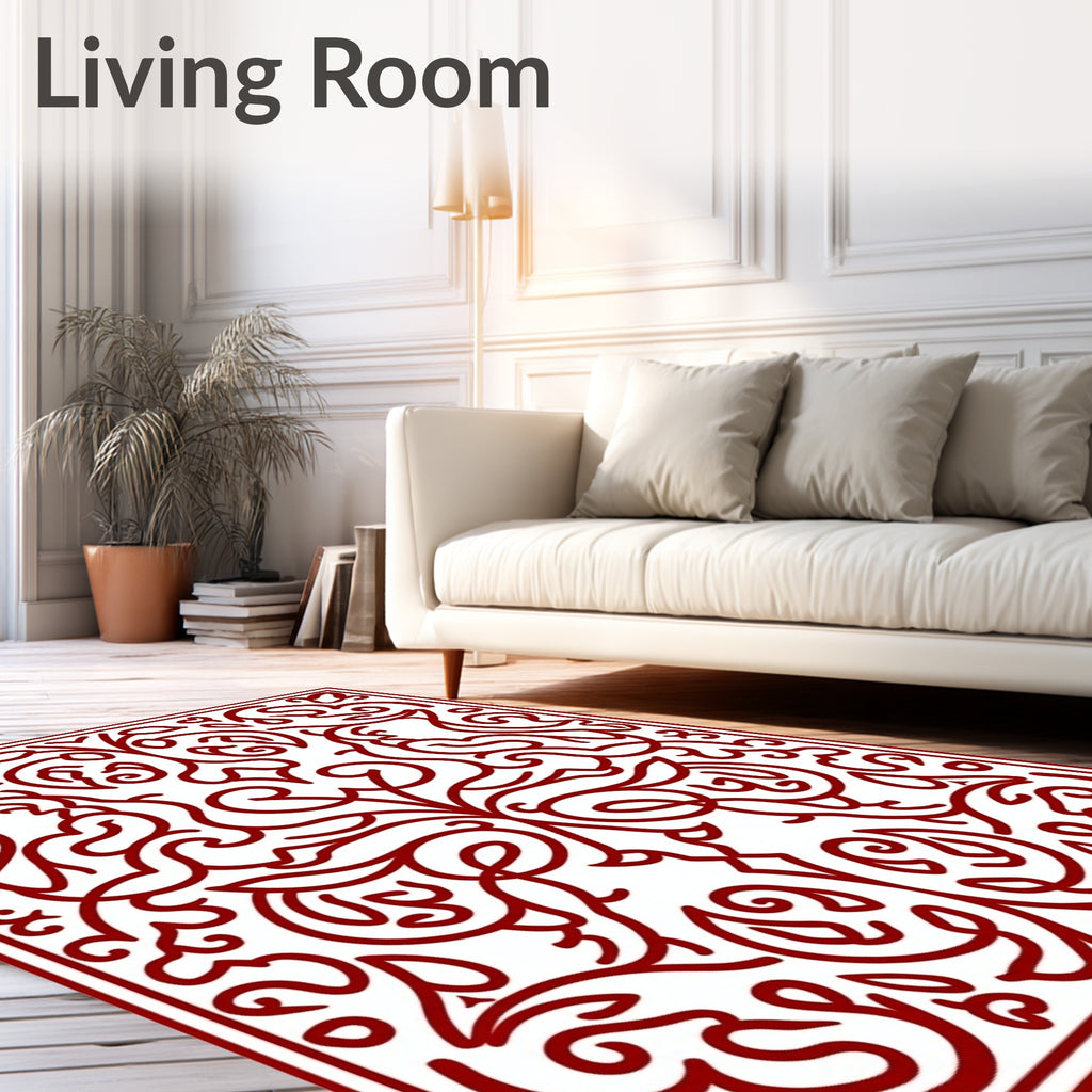 Classic Red Floral Scrollwork Design Rug