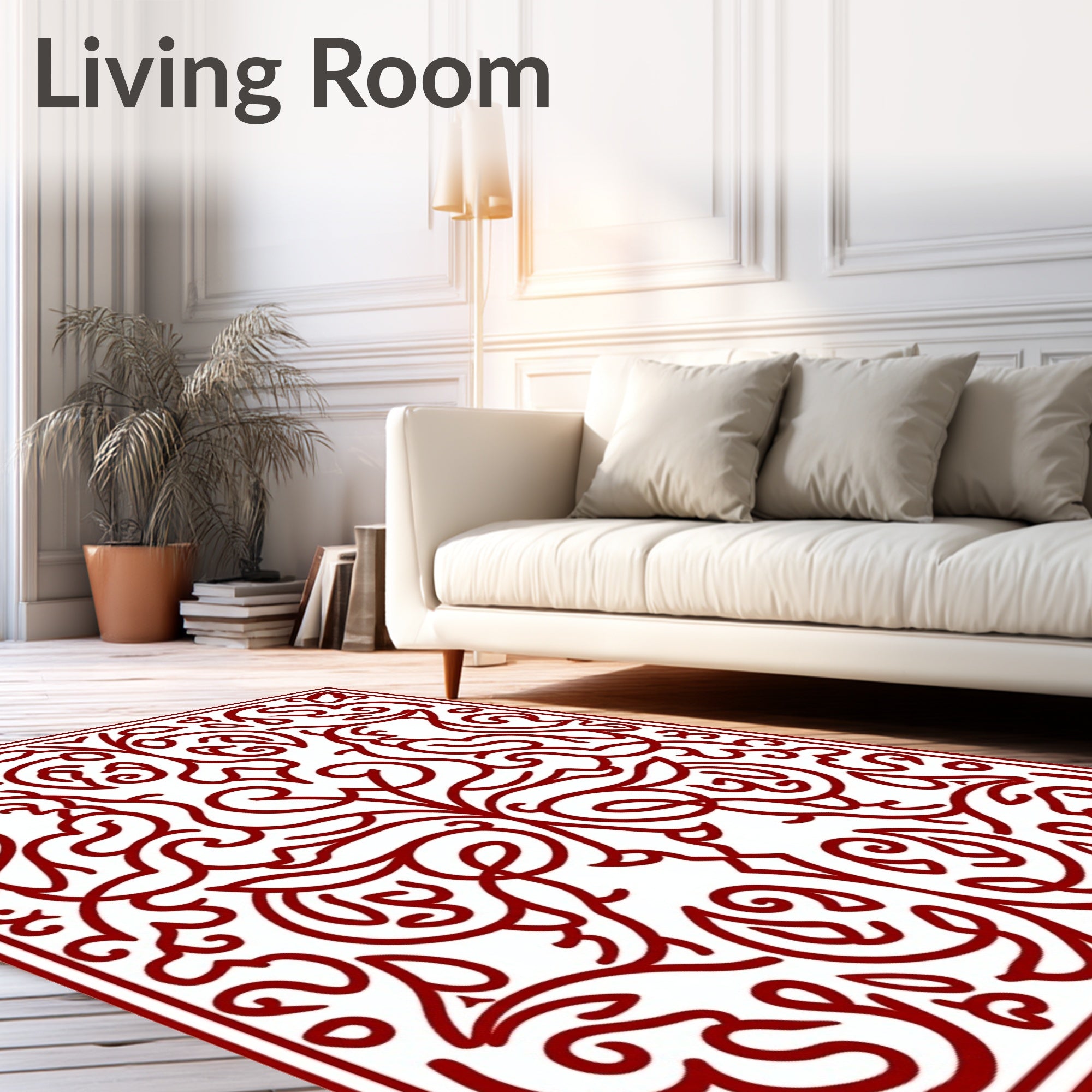 Classic Red Floral Scrollwork Design Rug