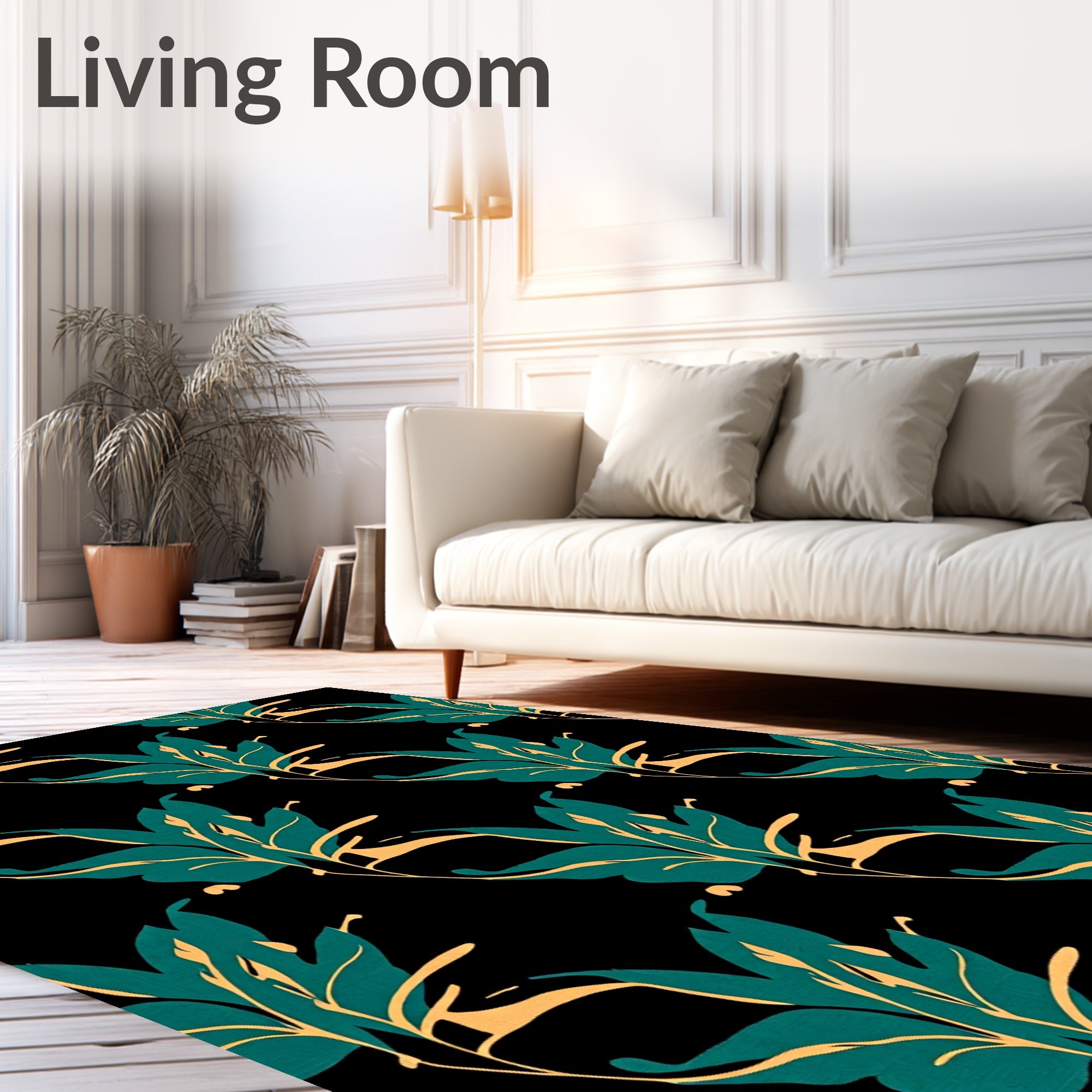 Emerald Green Foliage Abstract Pattern Rug
