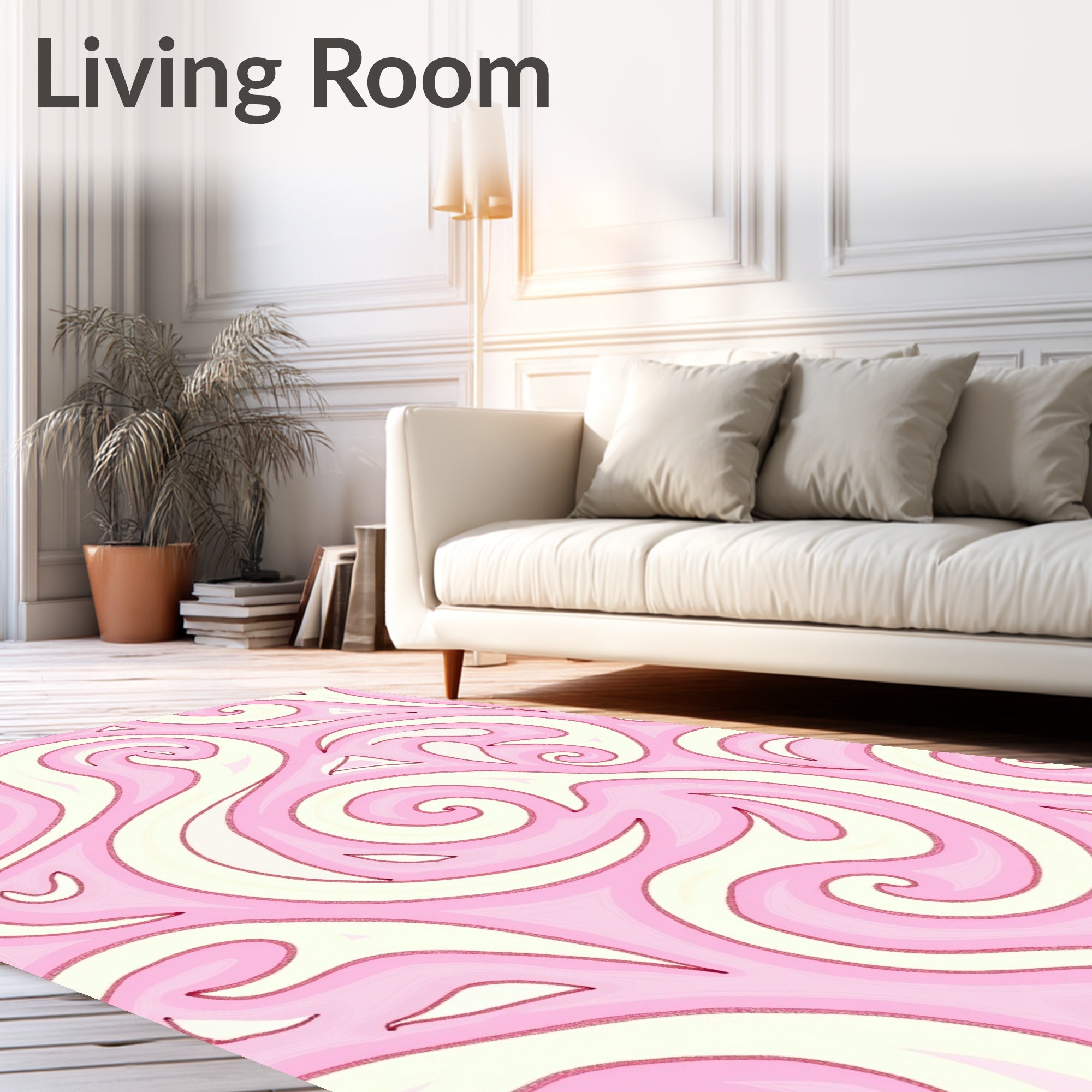 Swirling Pink And White Pattern Rug