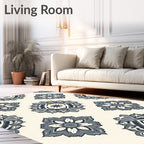 Ornate Gray Floral Medallion Pattern Rug