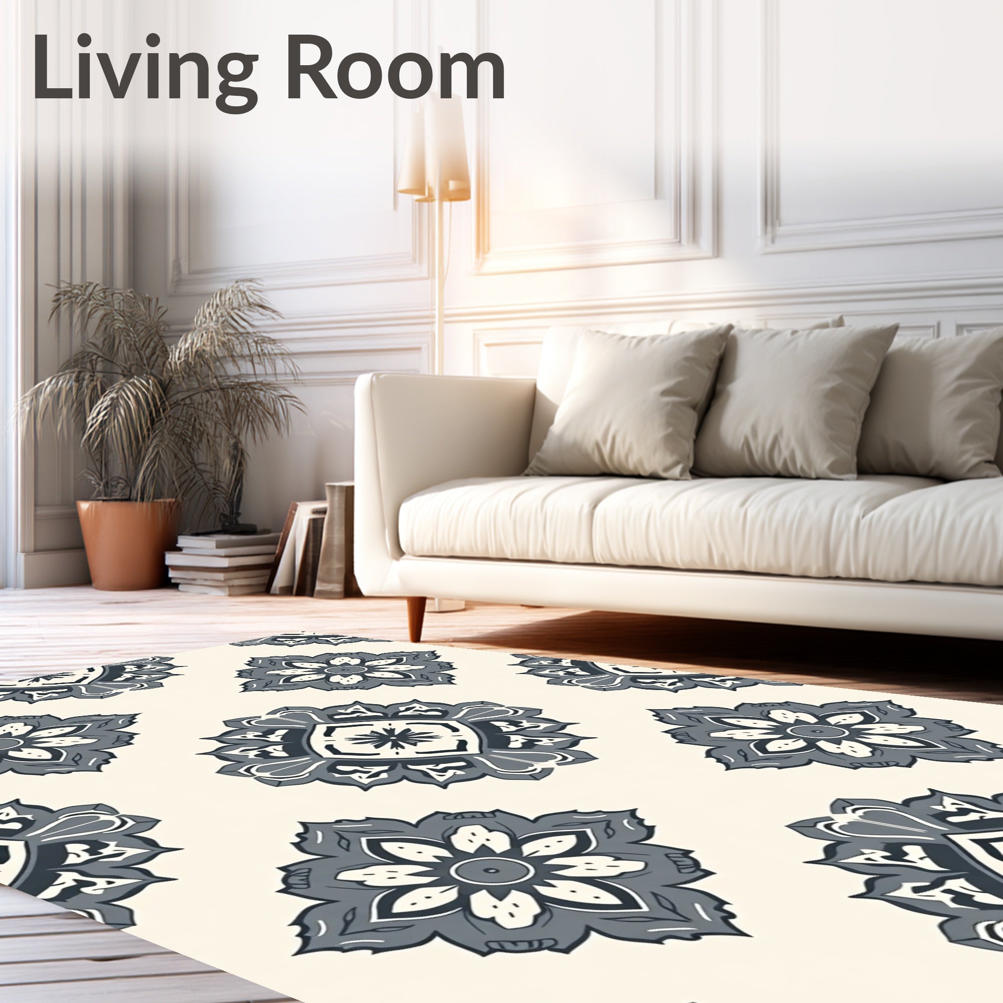 Ornate Gray Floral Medallion Pattern Rug