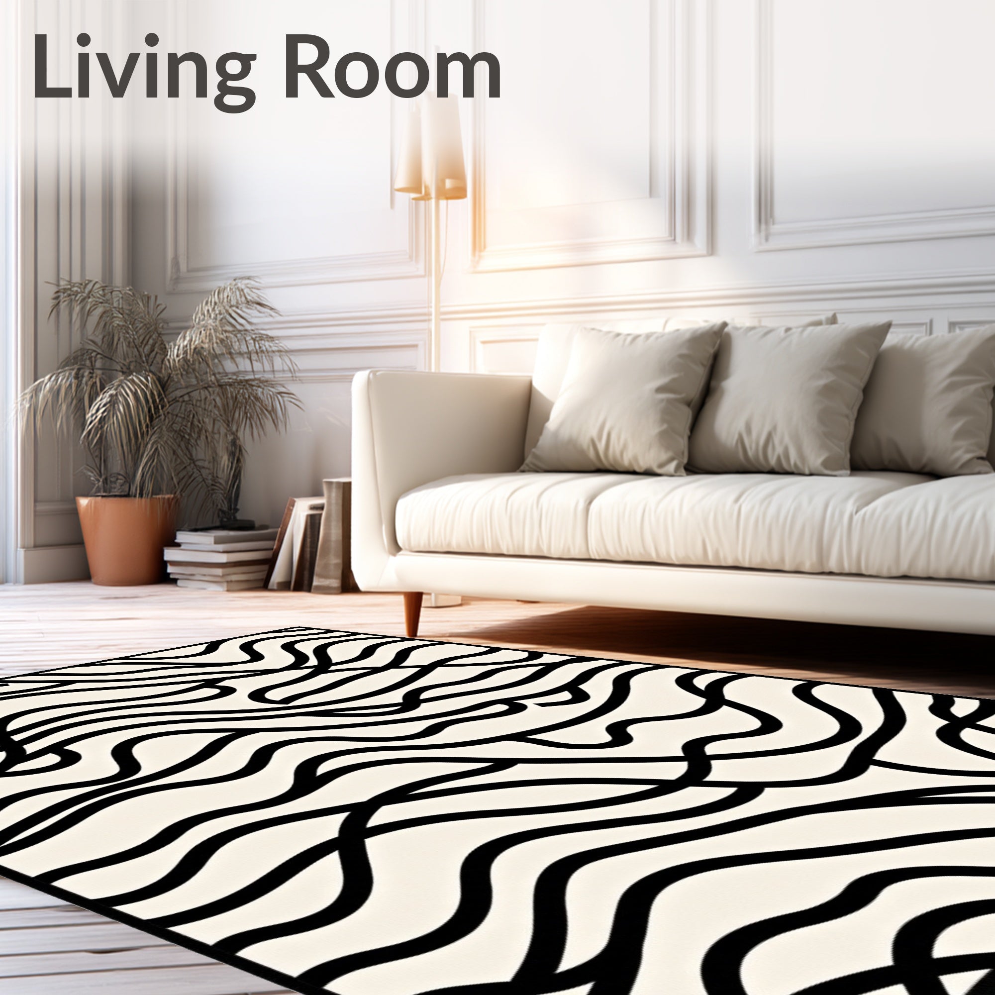 Abstract Black Wave Pattern Rug