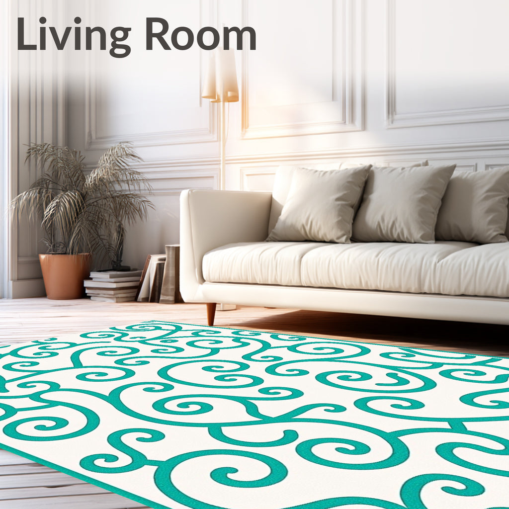 Turquoise Swirl Vintage Inspired Pattern Rug