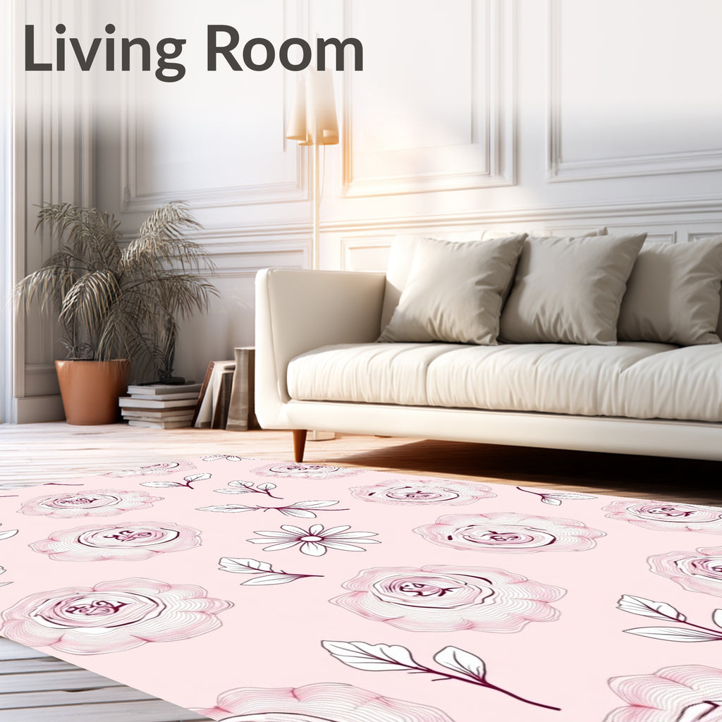 Pale Pink Rose Garden Outline Rug