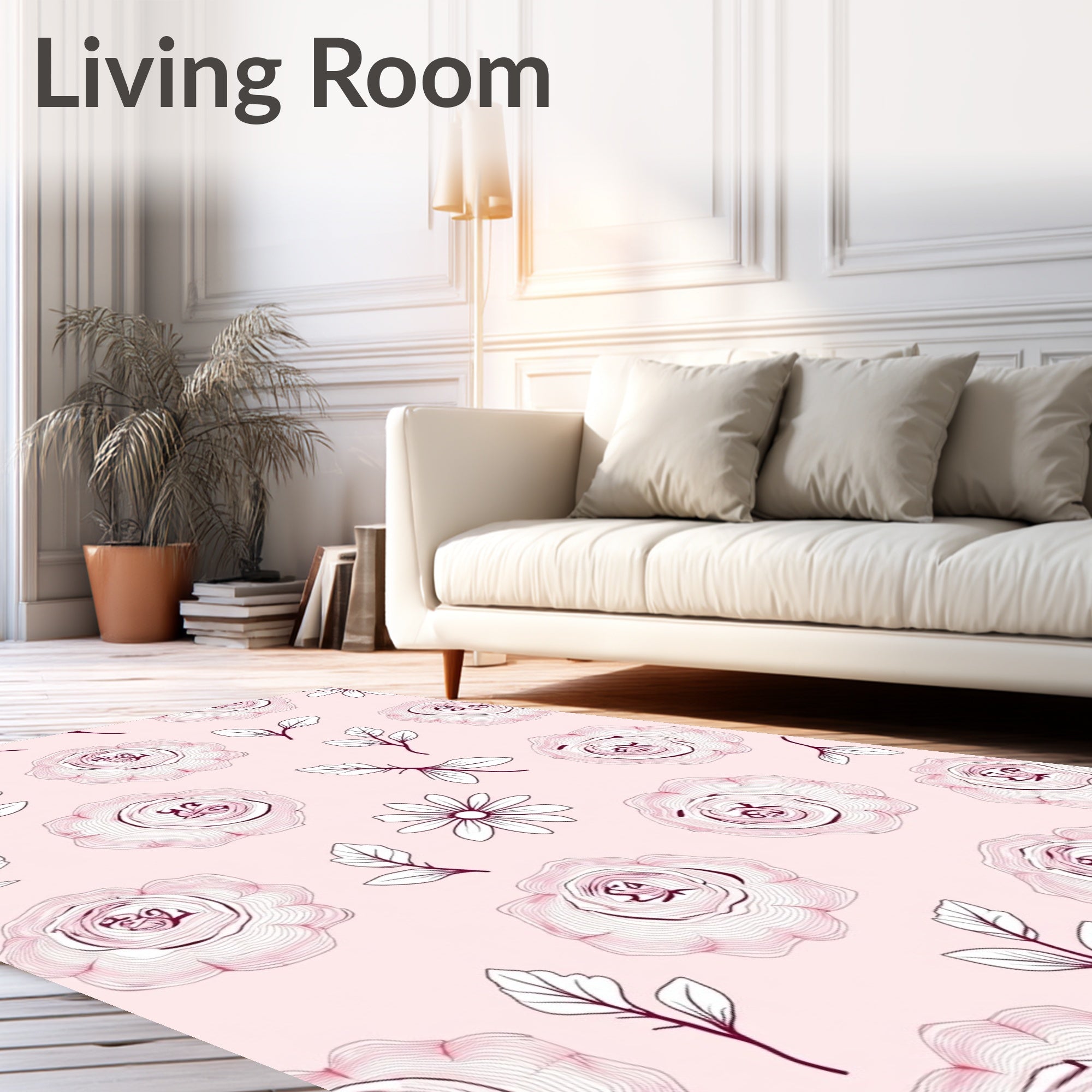 Pale Pink Rose Garden Outline Rug