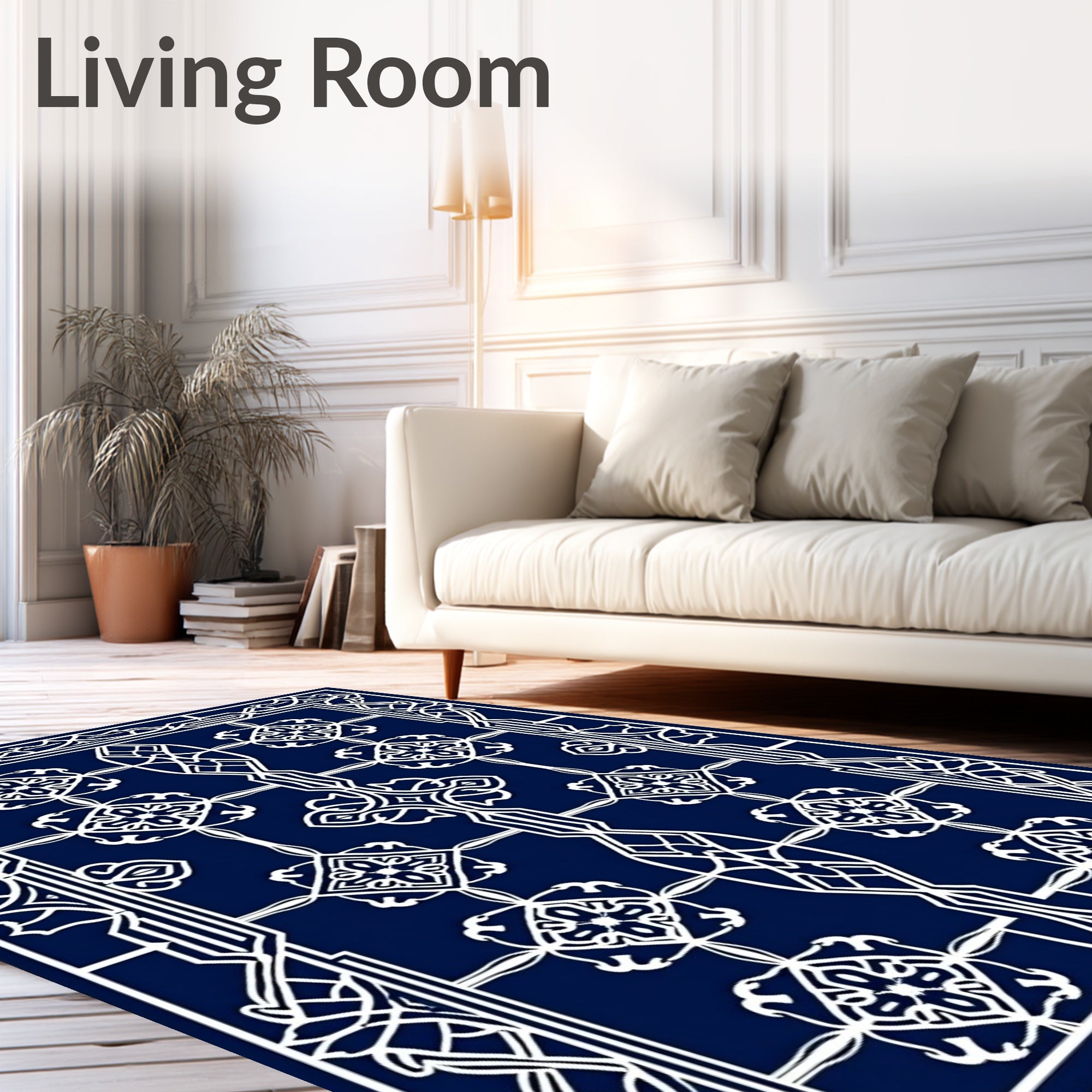 Intricate Lattice Patterned Navy Rug