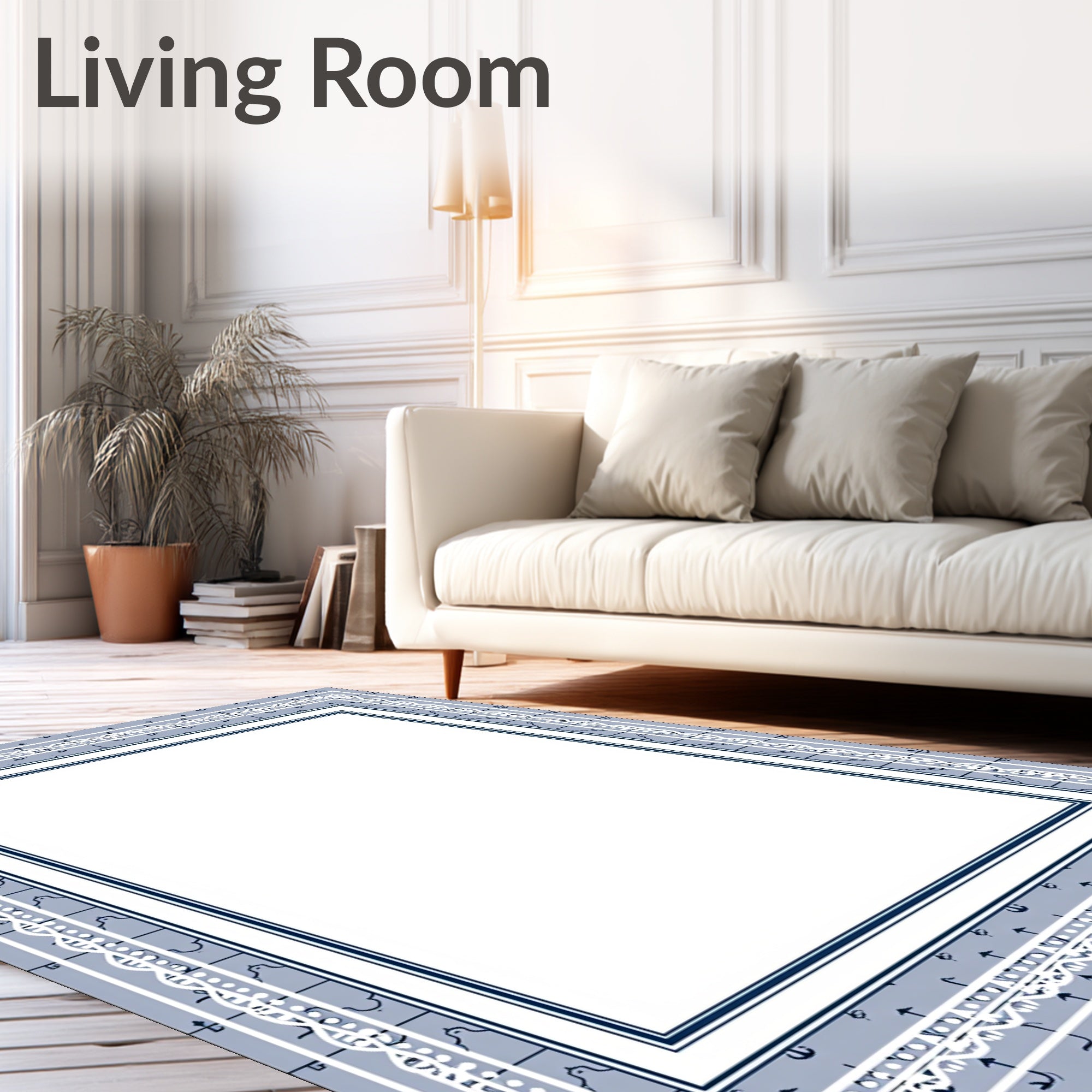 Blue Geometric Pattern With White Accents Rug