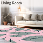 Gray Leaf Pattern on Pink Background Rug
