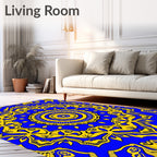 Vibrant Blue Yellow Mandala Pattern Rug