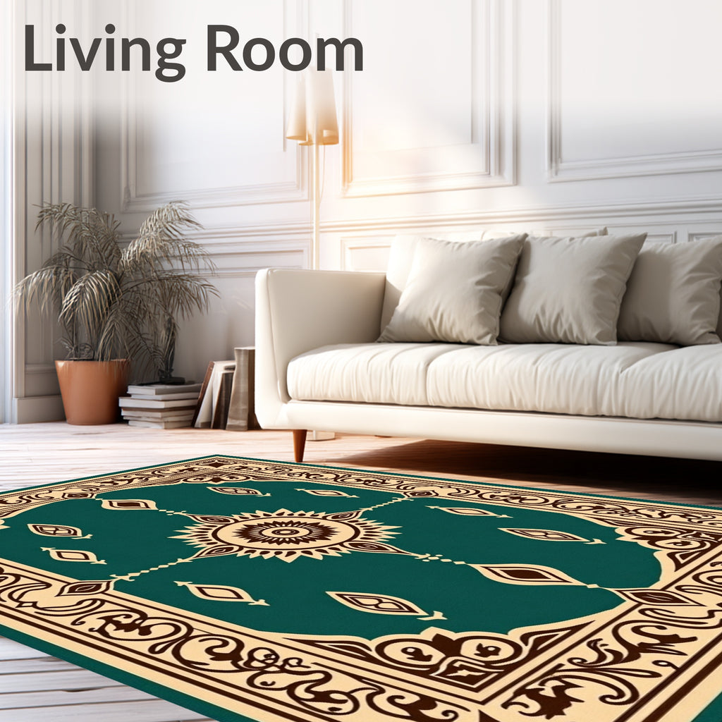 Teal Cream Medallion Border Rug