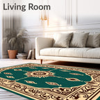 Teal Cream Medallion Border Rug