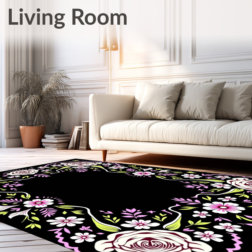 Whimsical Floral Frame with Roses Rug