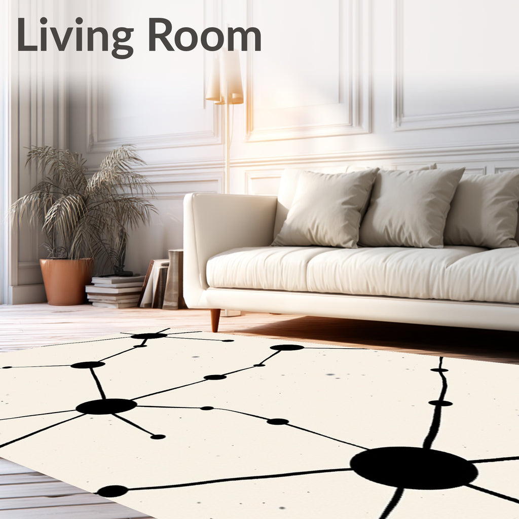 Abstract Black Dot Connection Pattern Rug