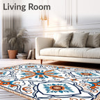 Orange Blue Floral Mandala Design Rug