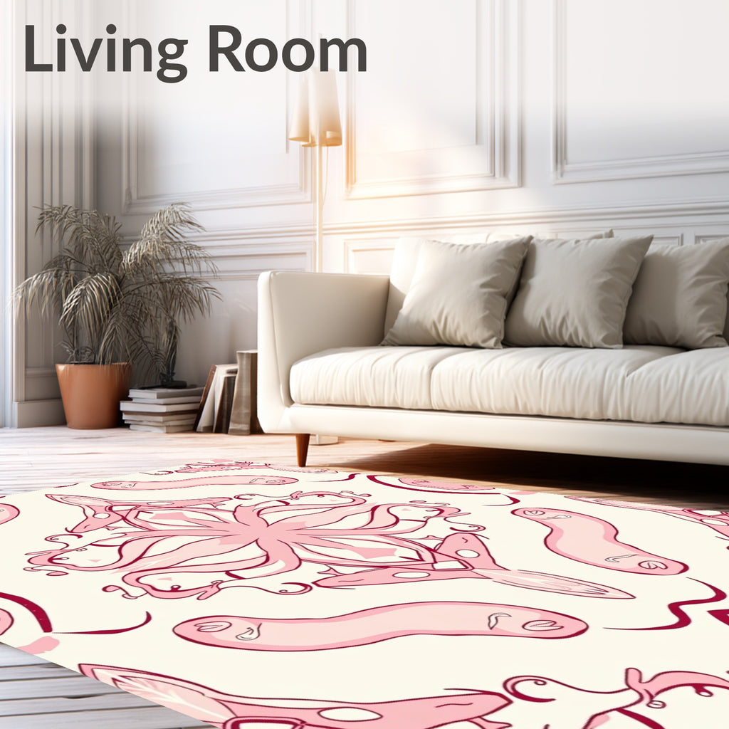 Pink Floral Symmetry Pattern Rug