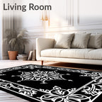 Ornate Floral Mandala Black White Rug