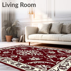 Rich Red Floral Scroll Pattern Rug