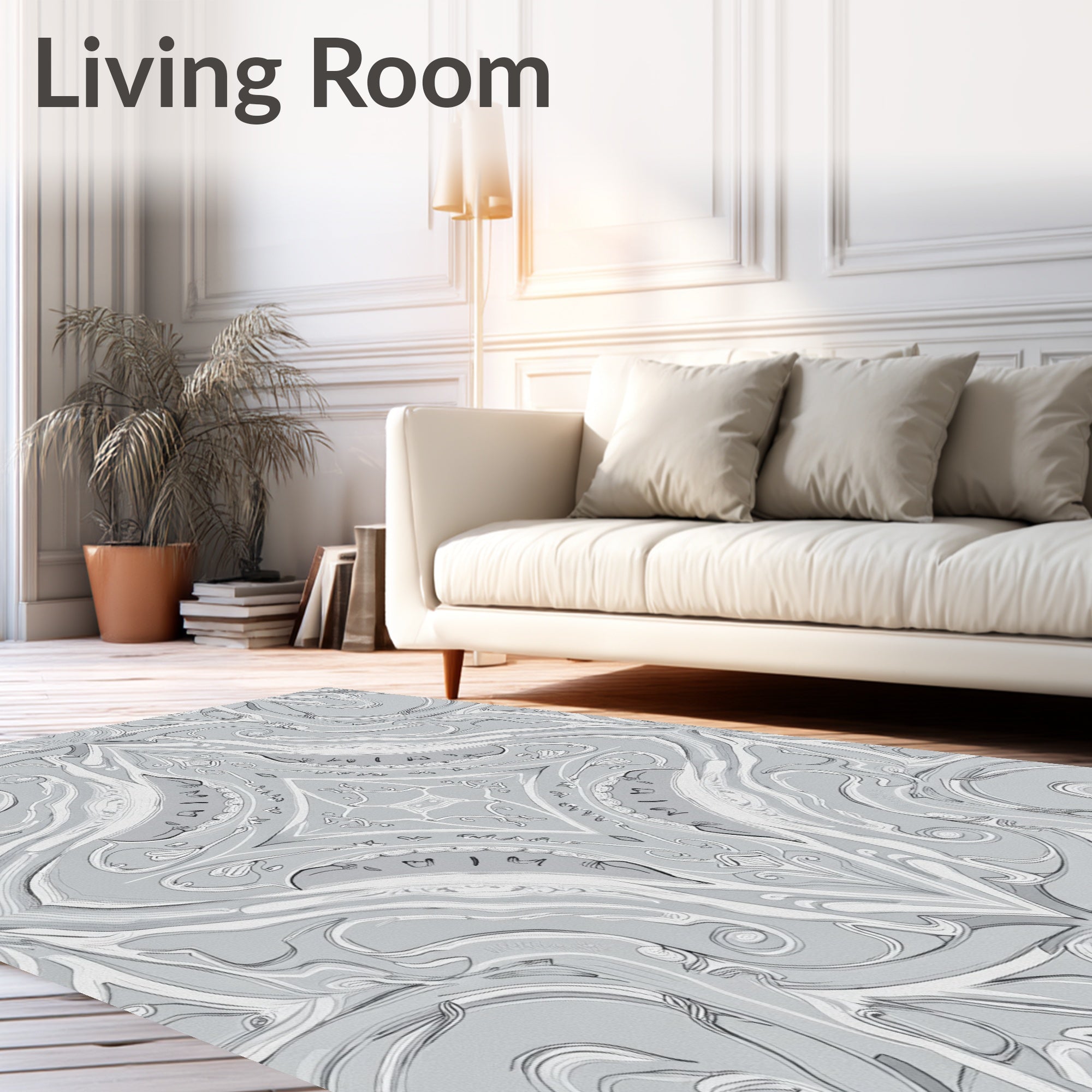 Elegant Gray Swirl Motif Design Rug