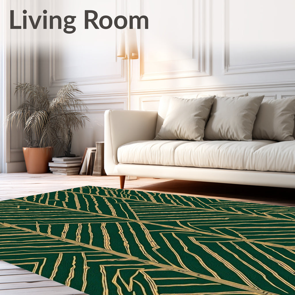 Deep Forest Green Line Art Pattern Rug