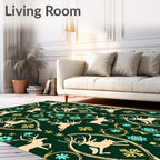 Tan Reindeer Teal Snowflake Whimsical Rug