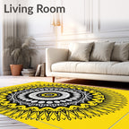 Radiant Yellow Sunburst Geometric Motif Rug