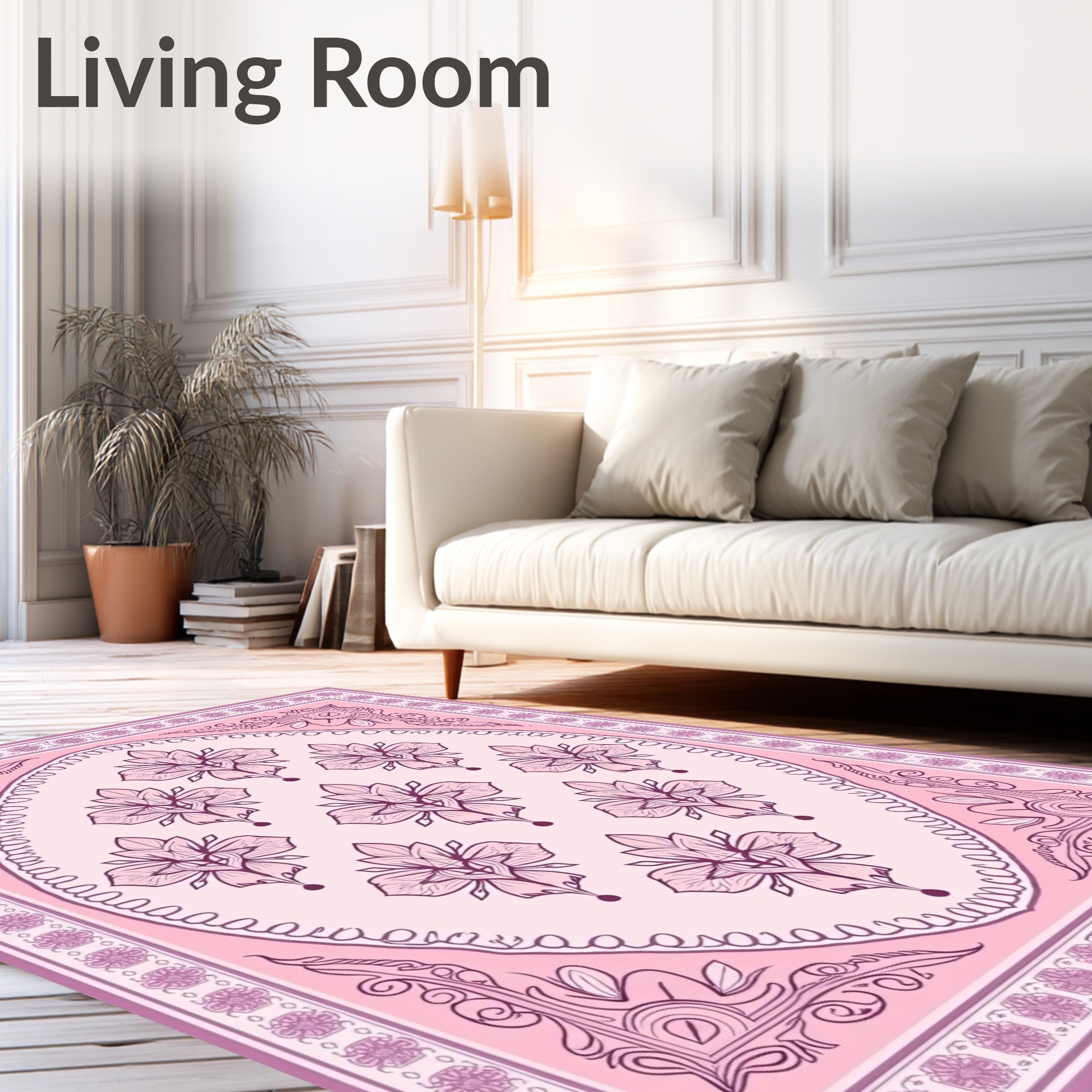 Oval Floral Pattern Decorative Rug