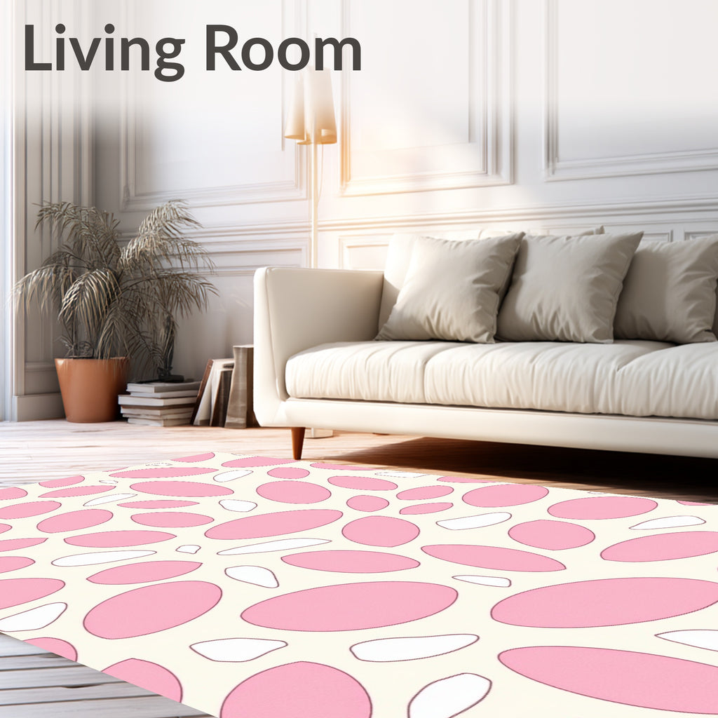 Pink And White Oval Pattern Rug