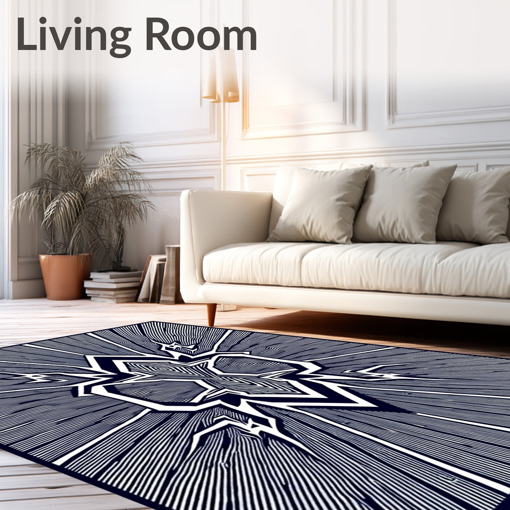 Bold Geometric Black and White Abstract Design Rug