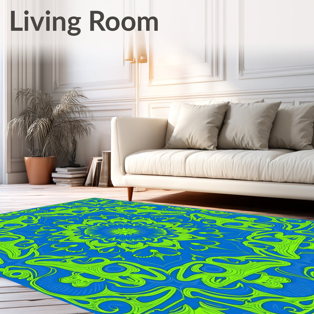 Vibrant Neon Psychedelic Mandala Rug