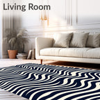 Navy Cream Wavy Stripe Pattern Rug