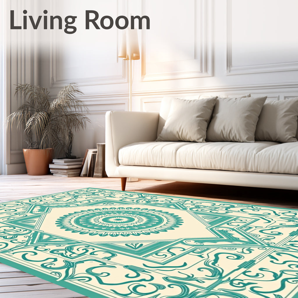 Teal Mandala Art Deco Pattern Rug