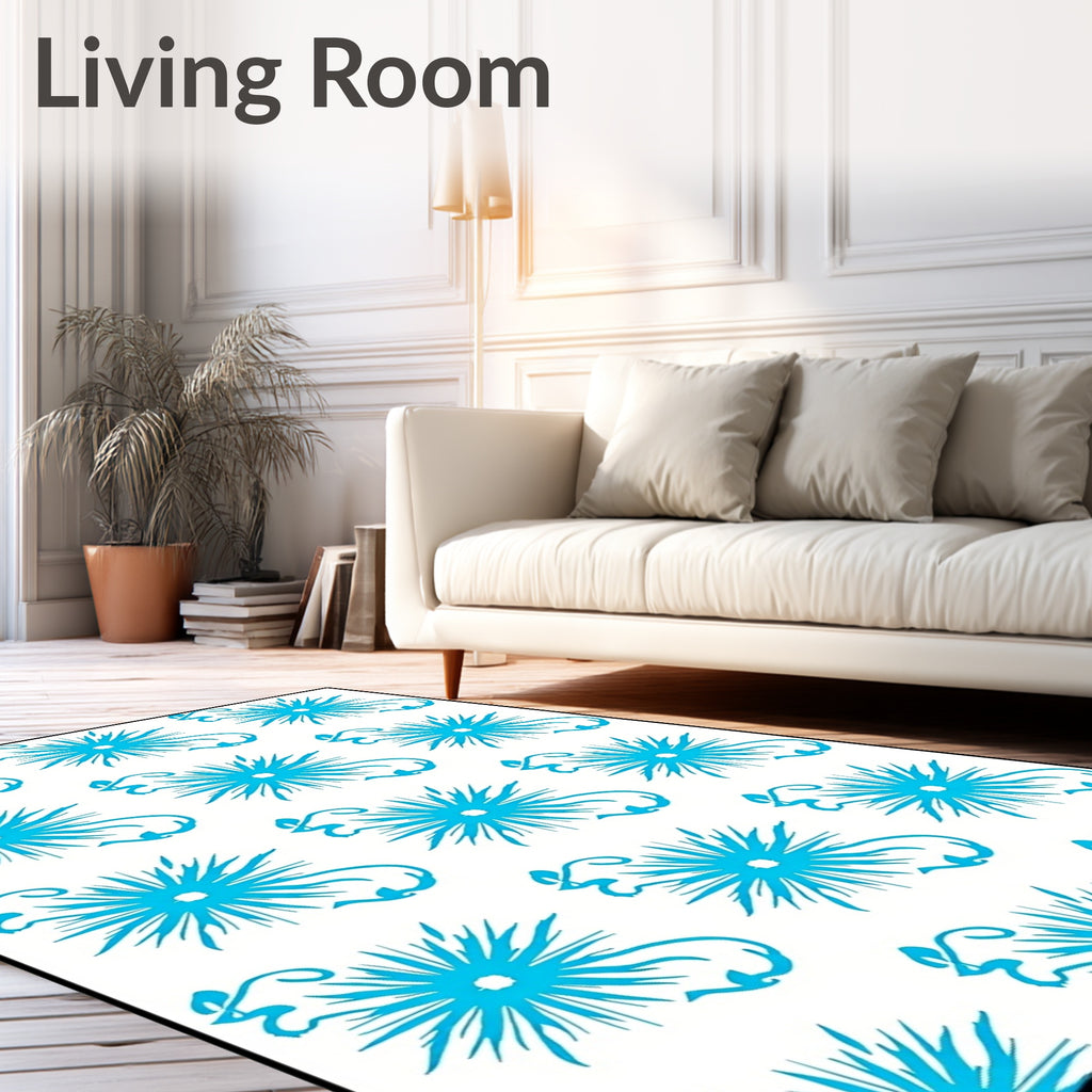 Bright Cyan Sunburst Swirl Rug