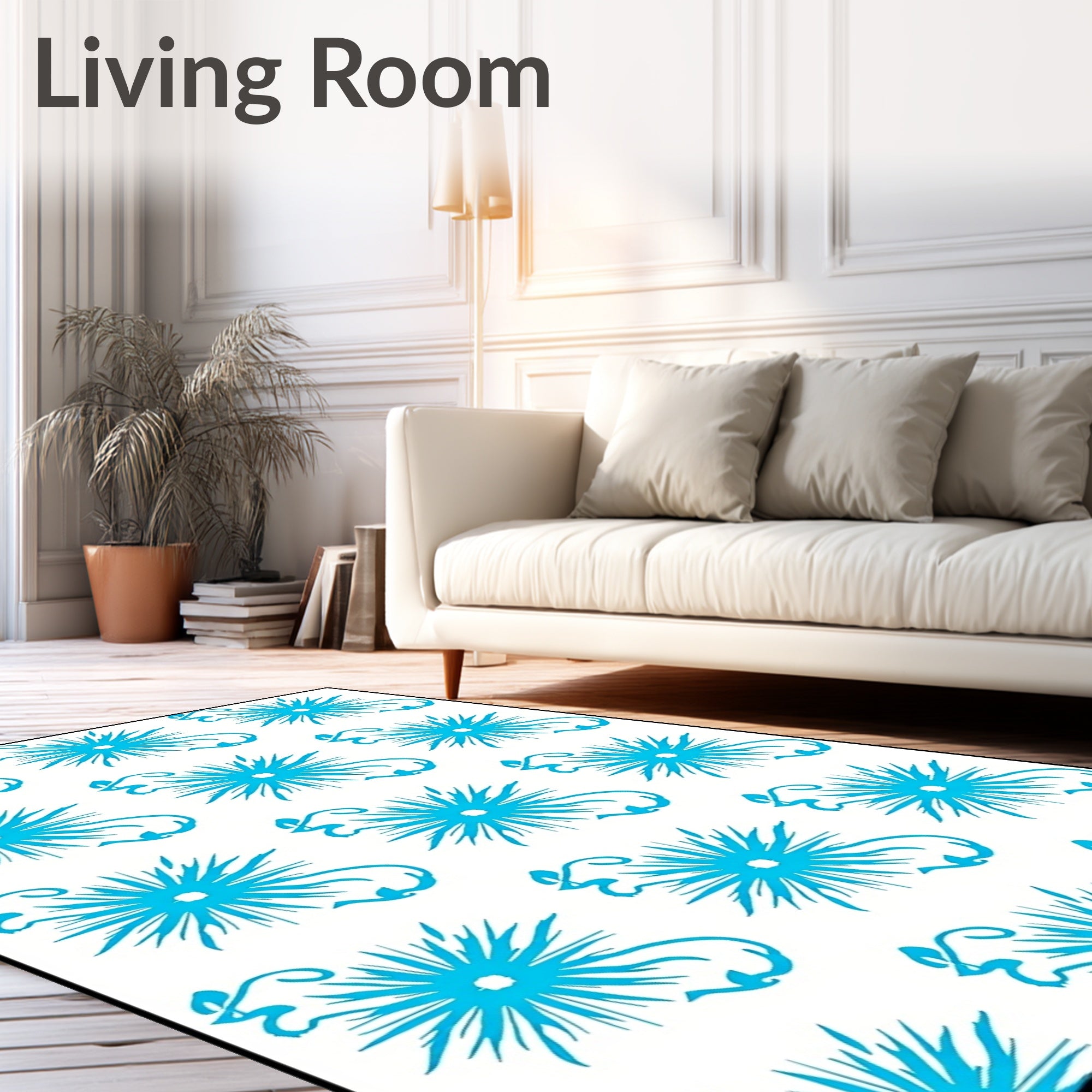 Bright Cyan Sunburst Swirl Rug