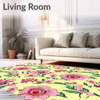 Delicate Pink Floral Garden Pattern Rug