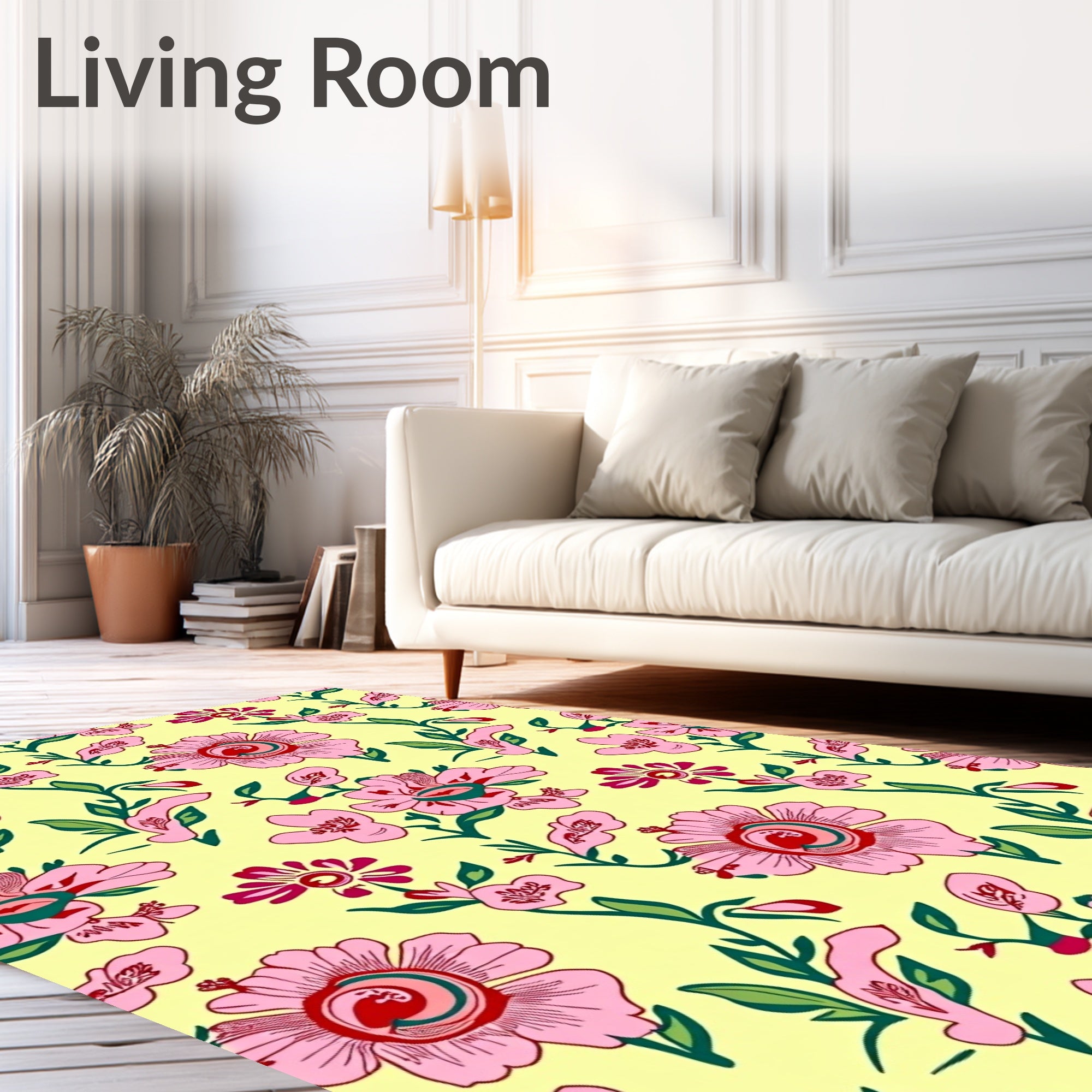 Delicate Pink Floral Garden Pattern Rug
