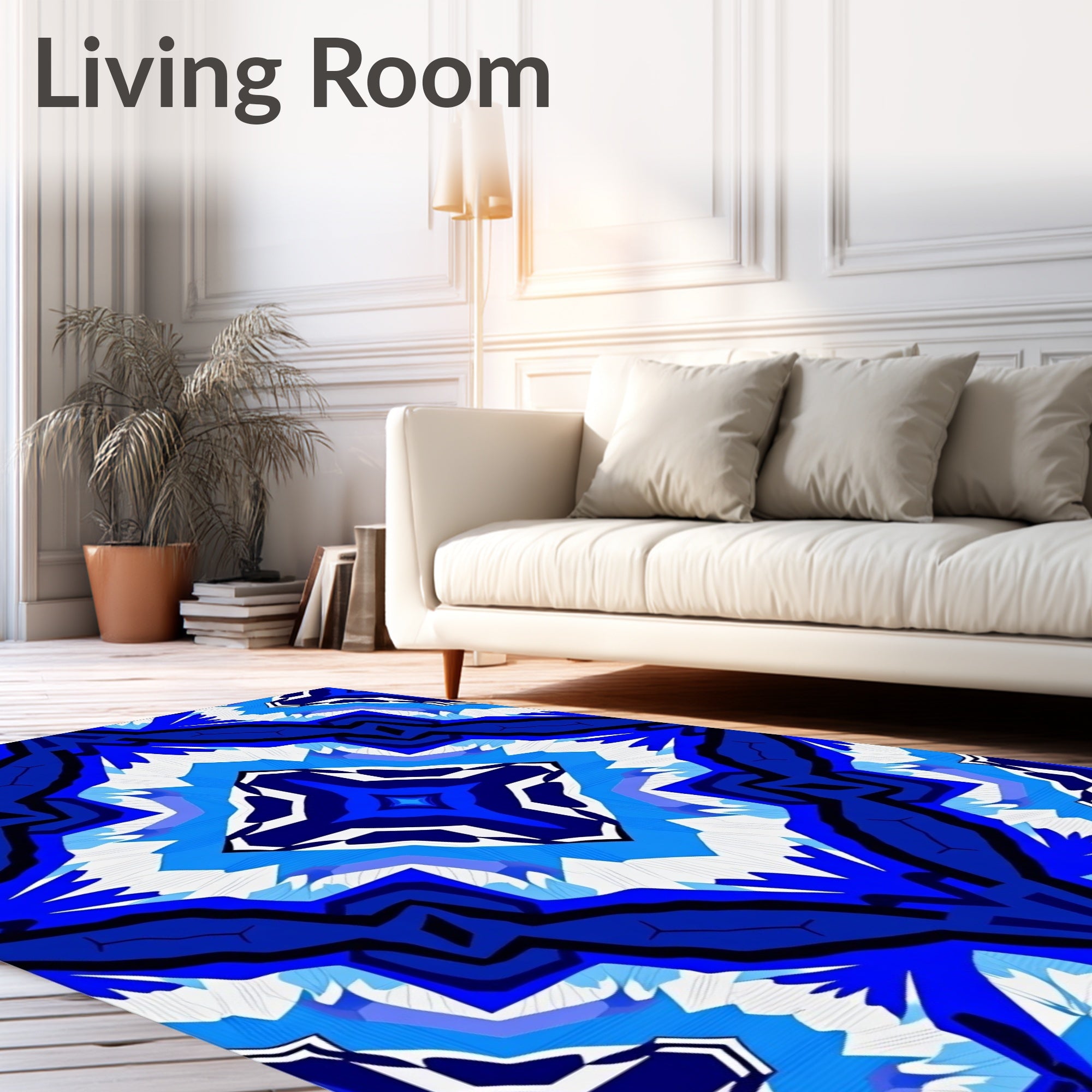 Bold Blue White Interlocking Pattern Rug