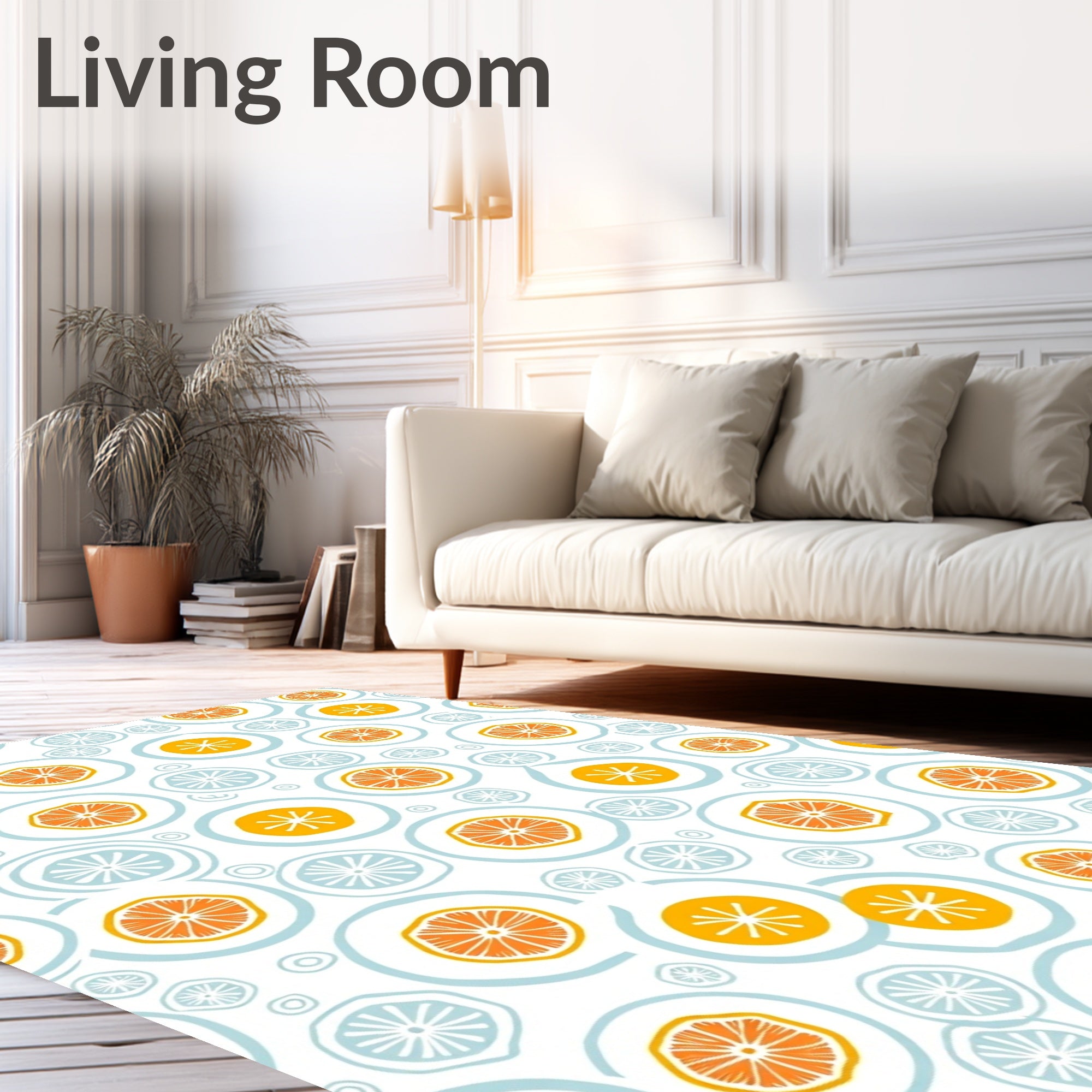 Whimsical Citrus Round Pattern Print Rug