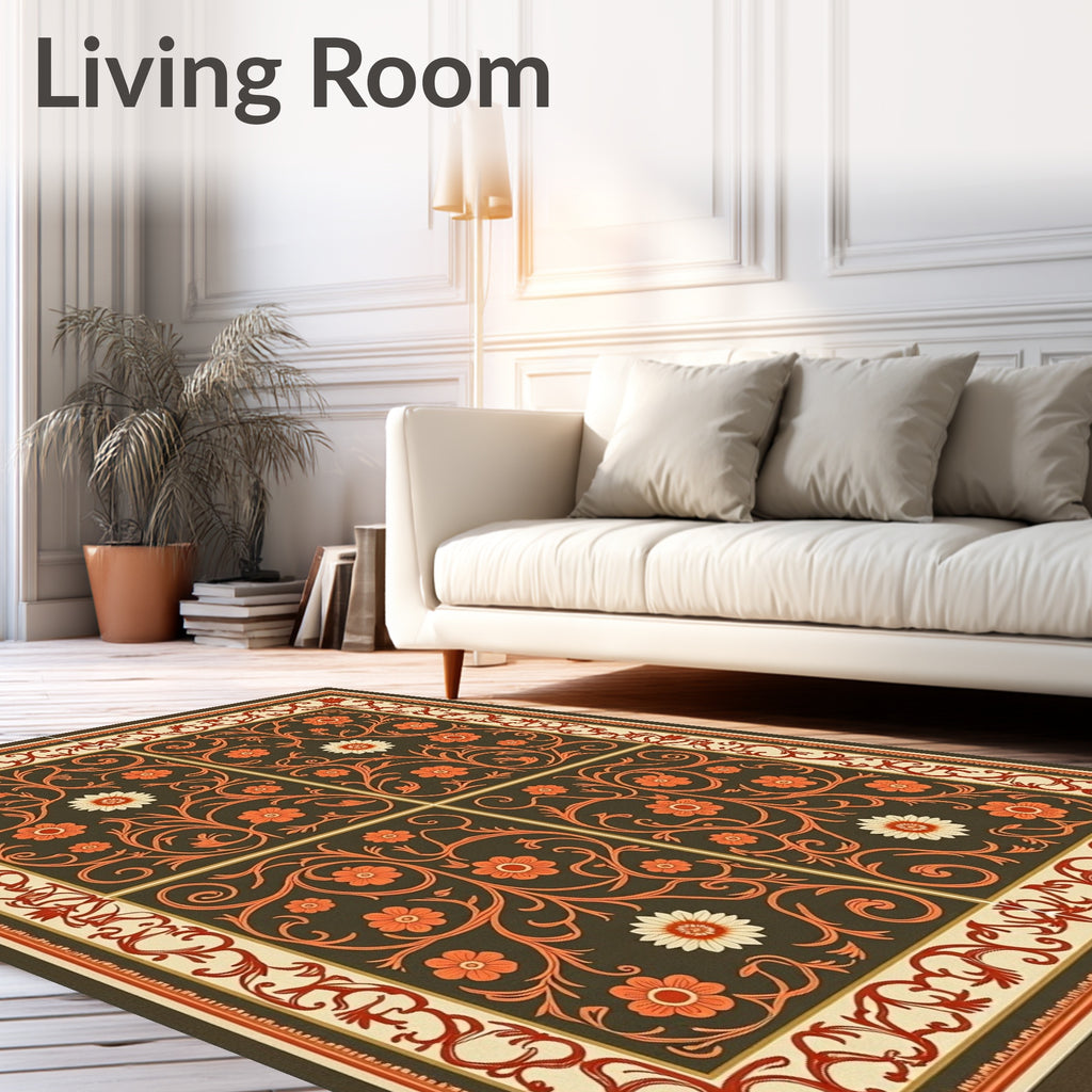 Ornate Floral Vine Tiled Rug